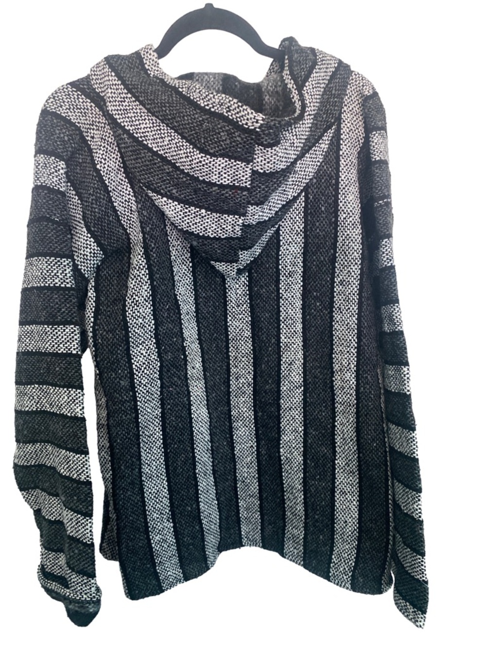 Baja Hoodie Striped Poncho Pullover Grey Black White - Picture 3 of 6